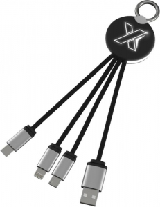 Kabel z podświetlonym logo 3w1 z brelokiem - SCX.design C16 - Czarny / Biały