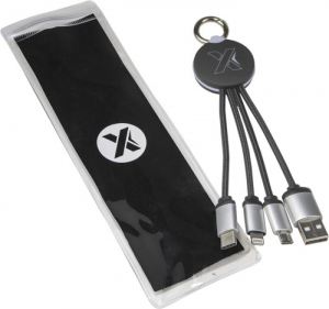 Kabel z podświetlonym logo 3w1 z brelokiem - SCX.design C16 - Czarny / Biały