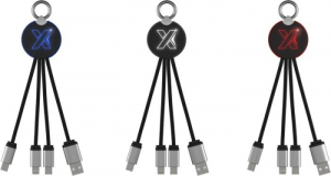 Kabel z podświetlonym logo 3w1 z brelokiem - SCX.design C16 - Czarny / Biały